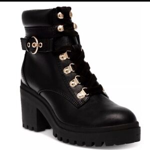 Wild Pair Black Lace Up Boots with Gold Details